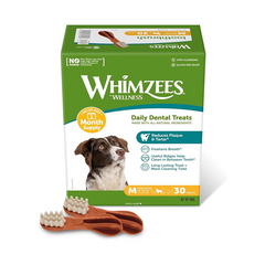 Whimzees Toothbrush Dental Dog Treats – Monthly Box (30 Pack) for Medium Breeds