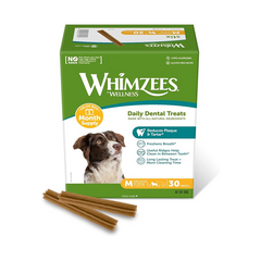 Whimzees Dental Stix Dog Treats – Monthly Box (30 Pack) for Medium Breeds