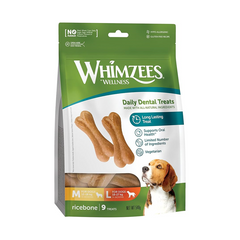Whimzees Rice Bone Dental Dog Treats – 9 Pack for Medium & Large Breeds