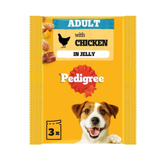 PEDIGREE Adult Chunks Rich in Chicken in Jelly – 14 Packs (3 × 100g Pouches)