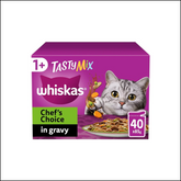 WHISKAS Tasty Mix 1+ Chef’s Choice in Gravy – Adult Cat Food (40 × 85g Pouches)