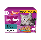 WHISKAS 1+ Adult Wet Cat Food Pouches – Surf & Turf in Jelly (40 × 85g)