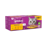 WHISKAS 1+ Adult Wet Cat Food Pouches – Poultry Selection in Jelly (40 × 85g)