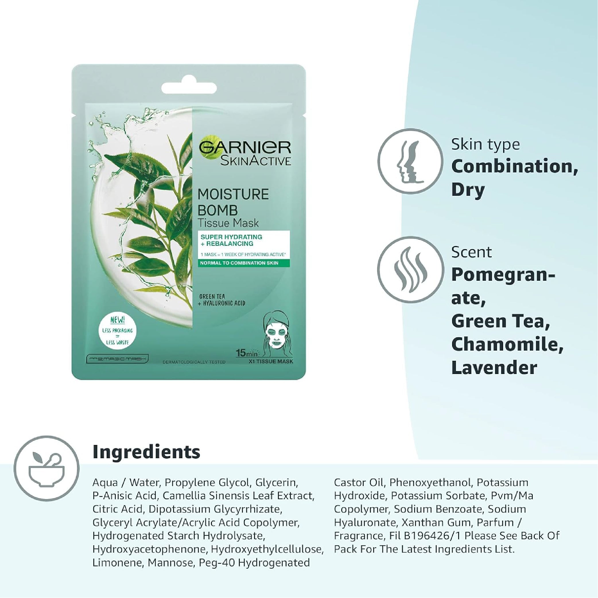 Garnier Moisture Bomb Green Tea Hydrating Sheet Mask