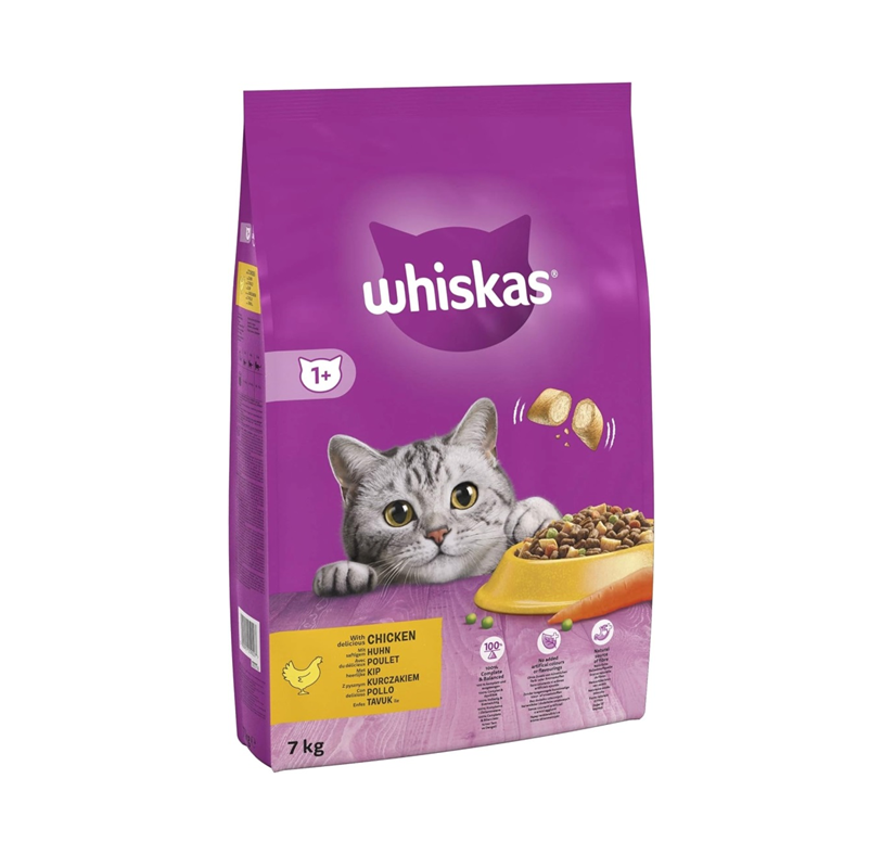 WHISKAS 1+ Adult Dry Cat Food – Chicken – 7 kg