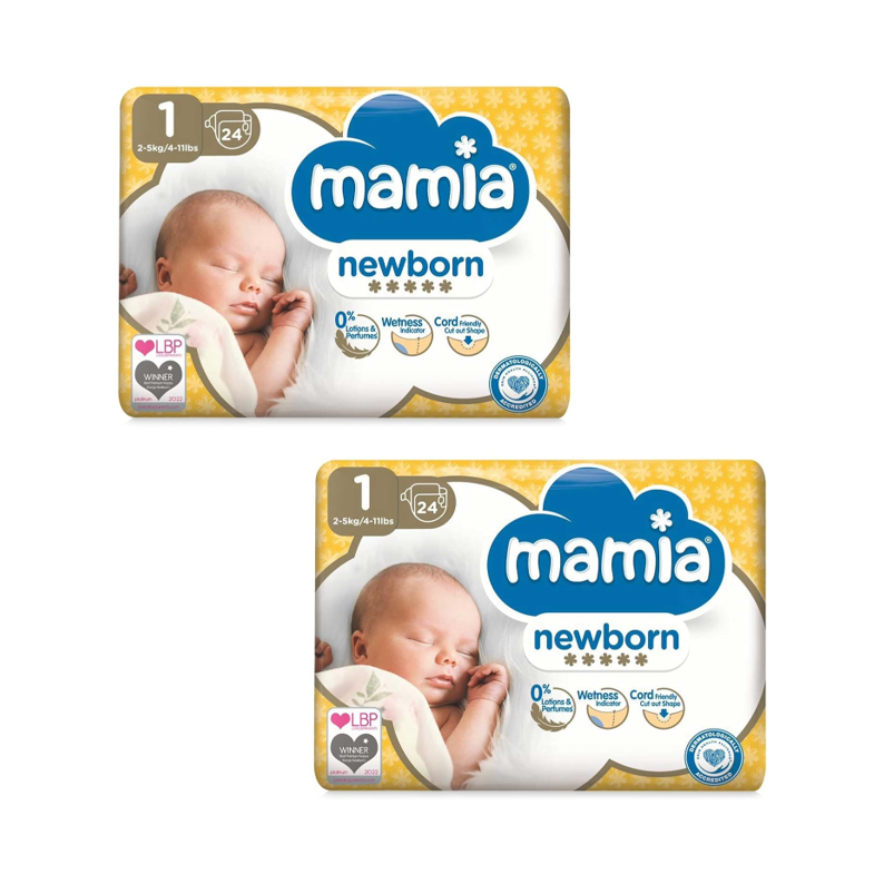 Mamia Size 1 Newborn Nappies – Bulk 144 Pack (6 × 24 Nappies)