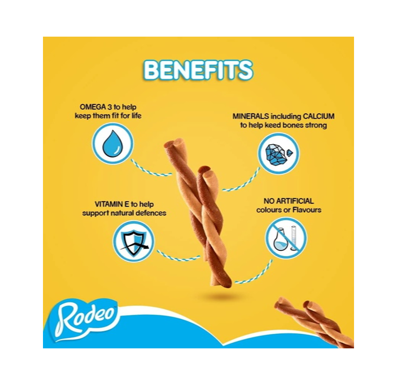 Pedigree Rodeo Dog Treats with Chicken – 8 Sticks, 140 g (Pack of 12)