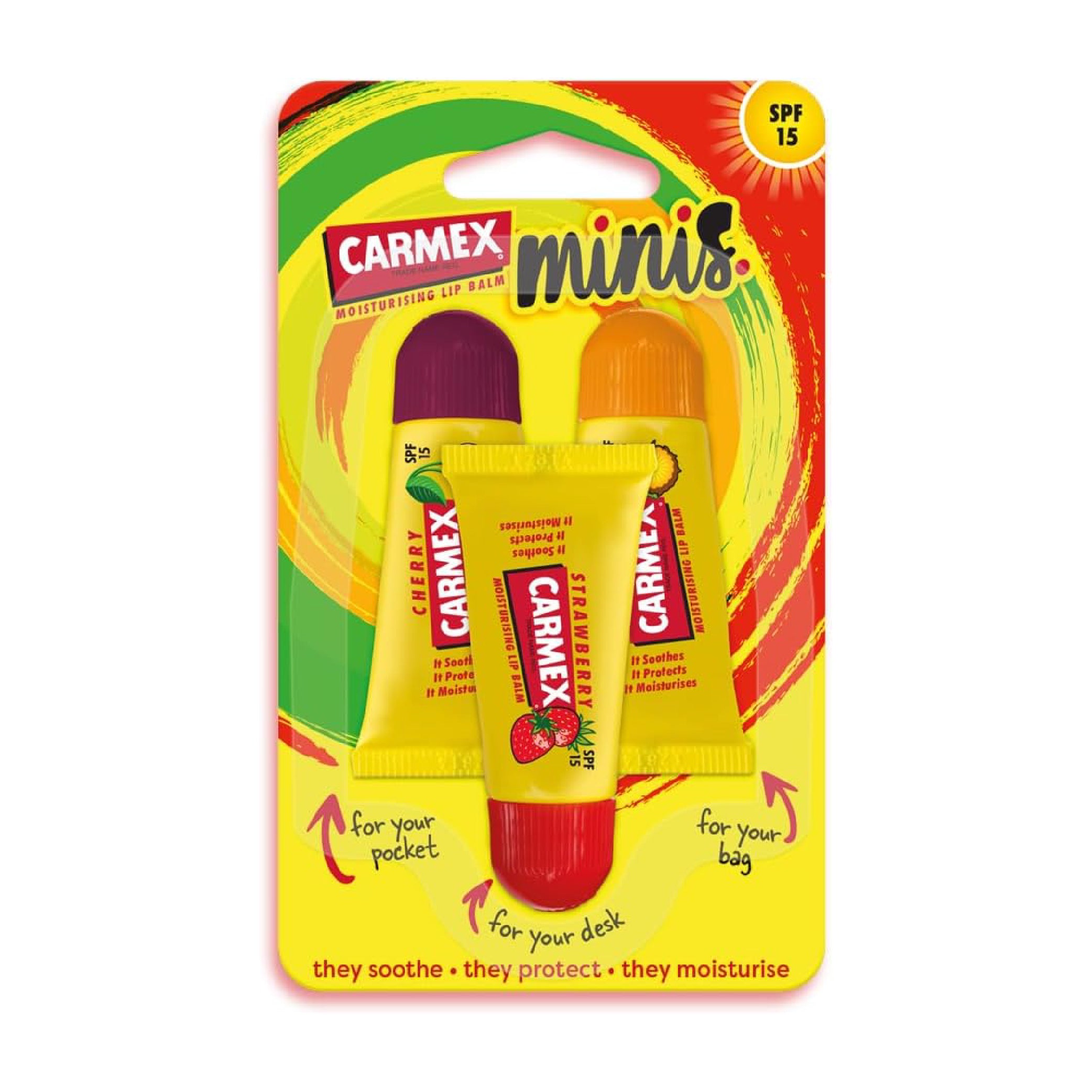 Carmex Minis Lip Balm Trio - Cherry, Strawberry, Pineapple