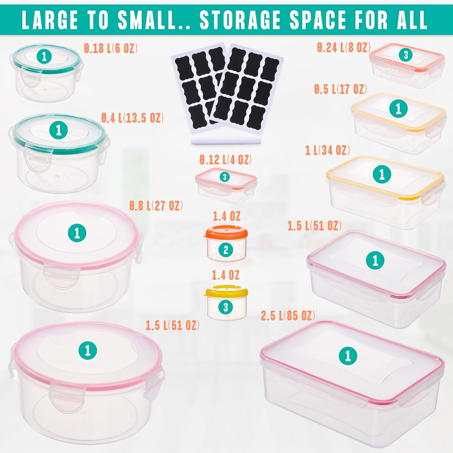 38‑Piece Airtight Meal Prep Containers Set – Stackable, Leak‑Proof, BPA‑Free (Microwave, Freezer & Dishwasher Safe)
