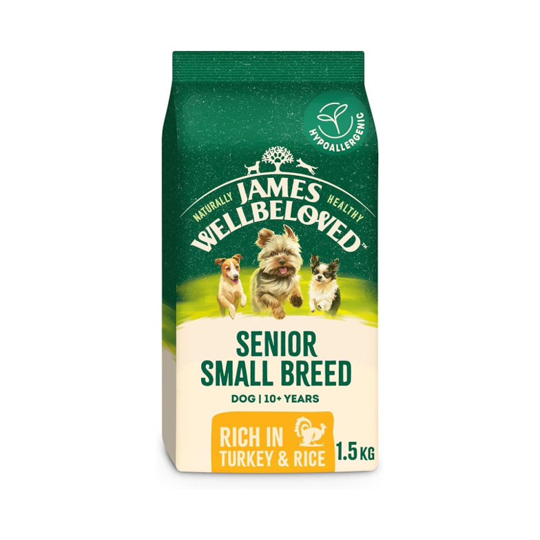 James Wellbeloved Senior Small Breed Dog Food – Hypoallergenic Turkey & Rice (1.5kg)