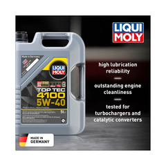 Liqui Moly Top Tec 4100 5W-40 Motor Oil - 5 Litres | Full Synthetic | For Gasoline & Diesel Engines with DPF | API SN, ACEA C3