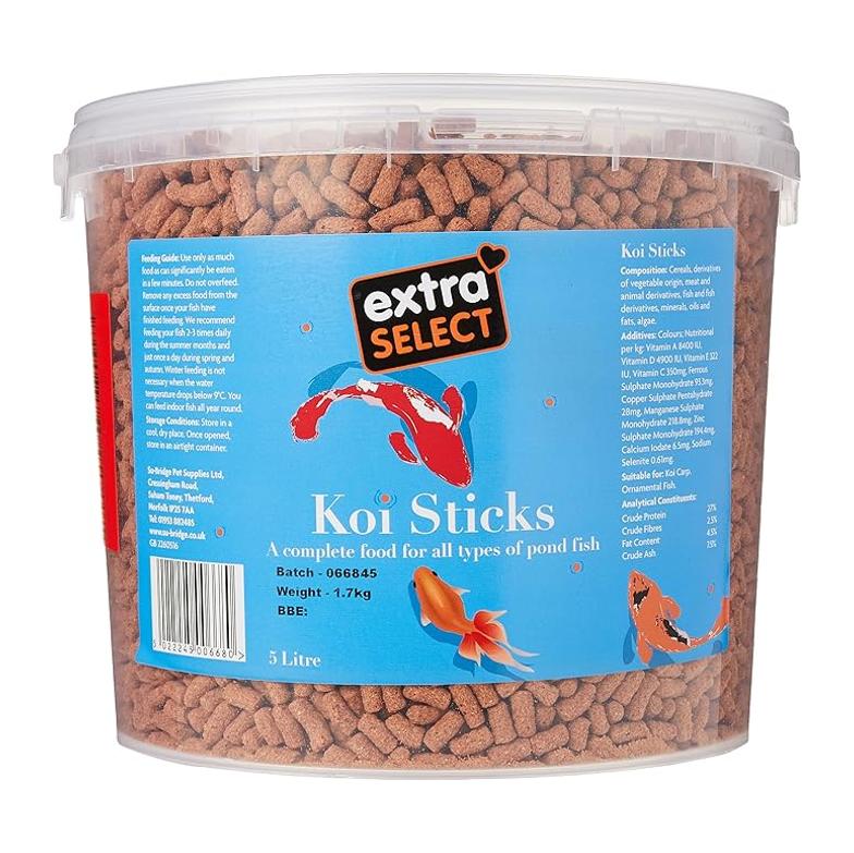Extra Select Complete Koi Fish Food Sticks – Floating Pond Nutrition (5 Litre Tub)