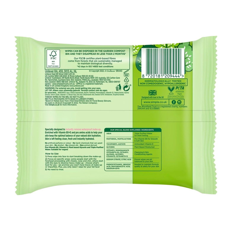Simple Kind to Skin Cleansing Facial Wipes – 6 Pack (25 Wipes per Pack)