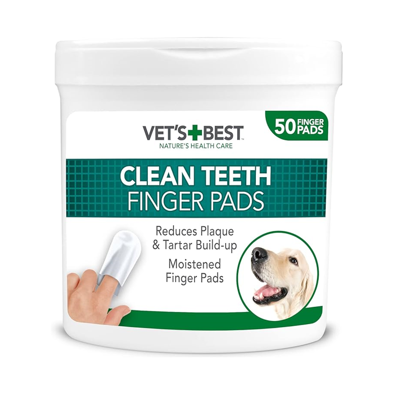 Vet’s Best Dental Care Finger Wipes – 50 Disposable Pet Teeth Cleaning Pads