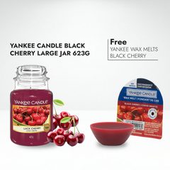 Yankee Scented Candle Black Cherry Large Jar + Free Yankee Wax Melts Black Cherry