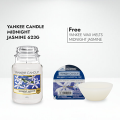 Yankee Scented Candle Jasmine Large Jar + Free Yankee Wax Melts Midnight Jasmine