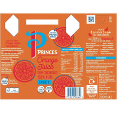 Princes 100 % Pure Orange Juice – 27 × 200 ml | Convenient, Vitamin‑C Rich On-The-Go