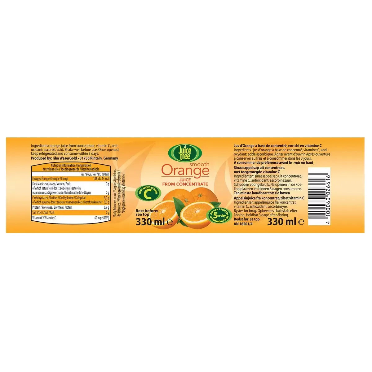 Juice Tree Orange Juice – 12 × 330 ml | Refreshingly Pure, From Concentrate