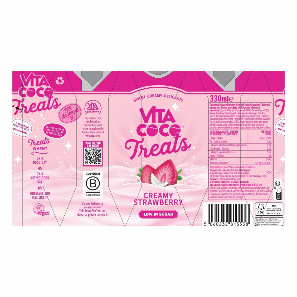 Vita Coco Treats Creamy Strawberry Coconut Water – 12 × 330 ml